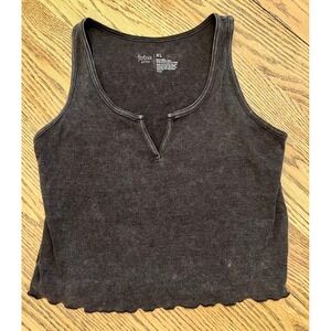 Flirtitude Active Women XL Black Mineral Wash Ribbed Notch Neck Tank Top Crop